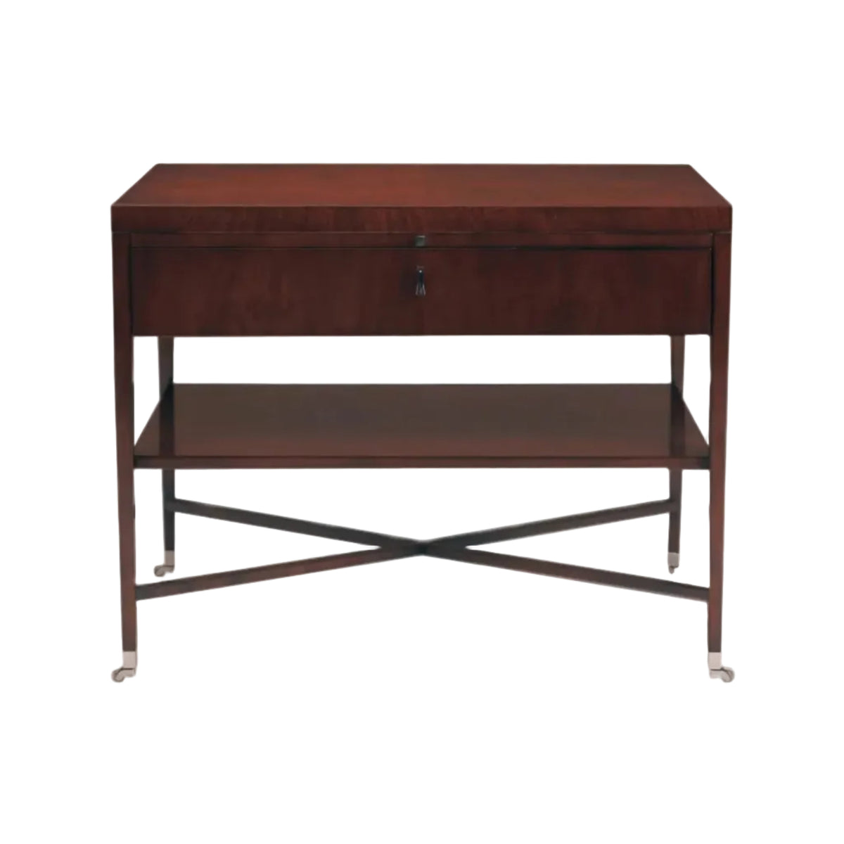 Wooden side table with a shelf on a white background