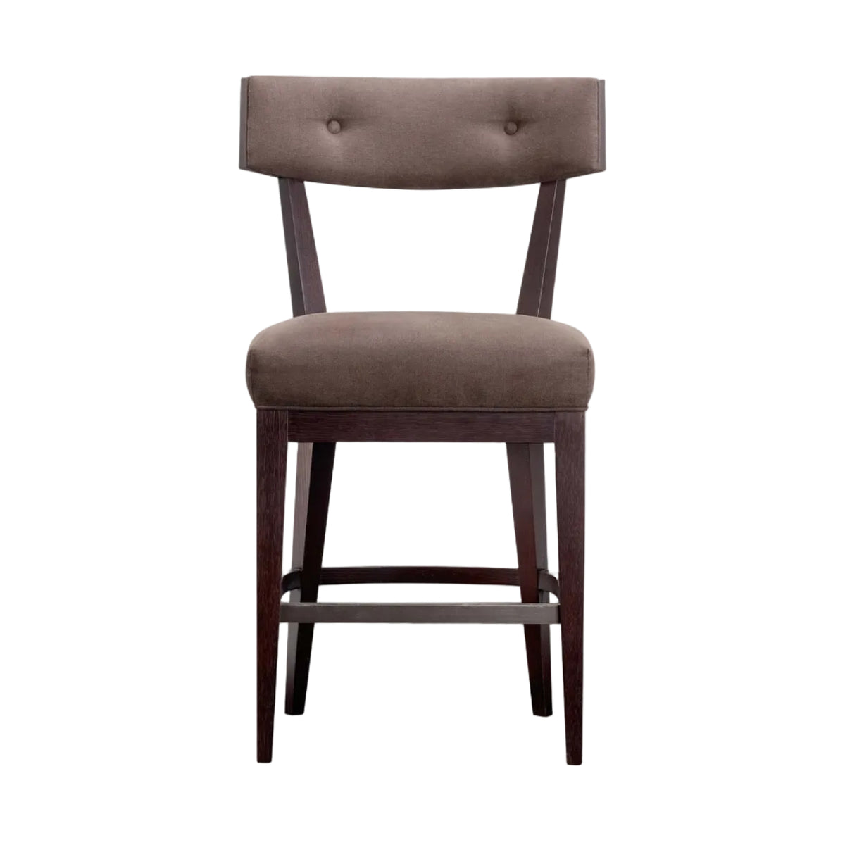 Brown bar stool with a tufted backrest on a white background