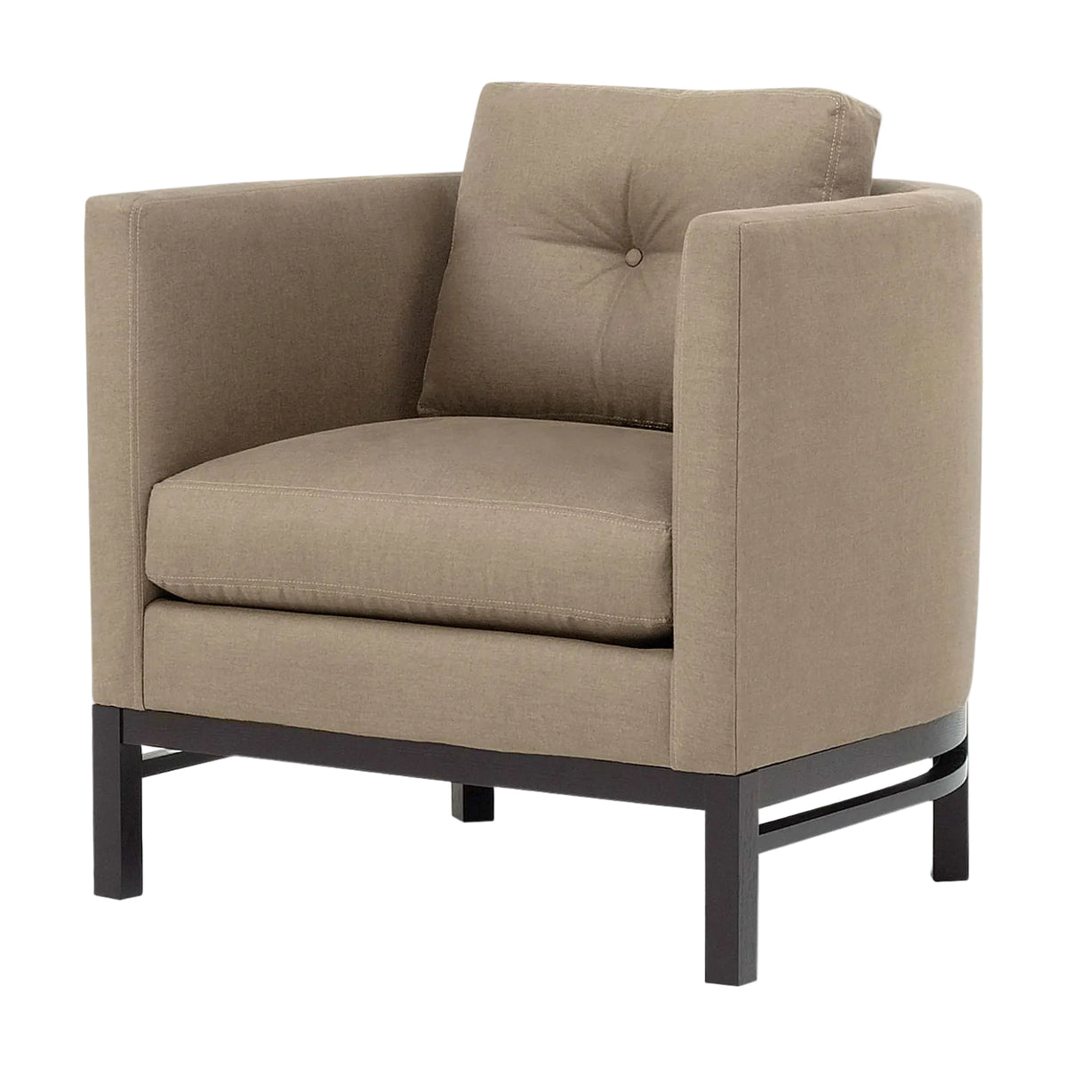 Beige armchair with black legs on a white background