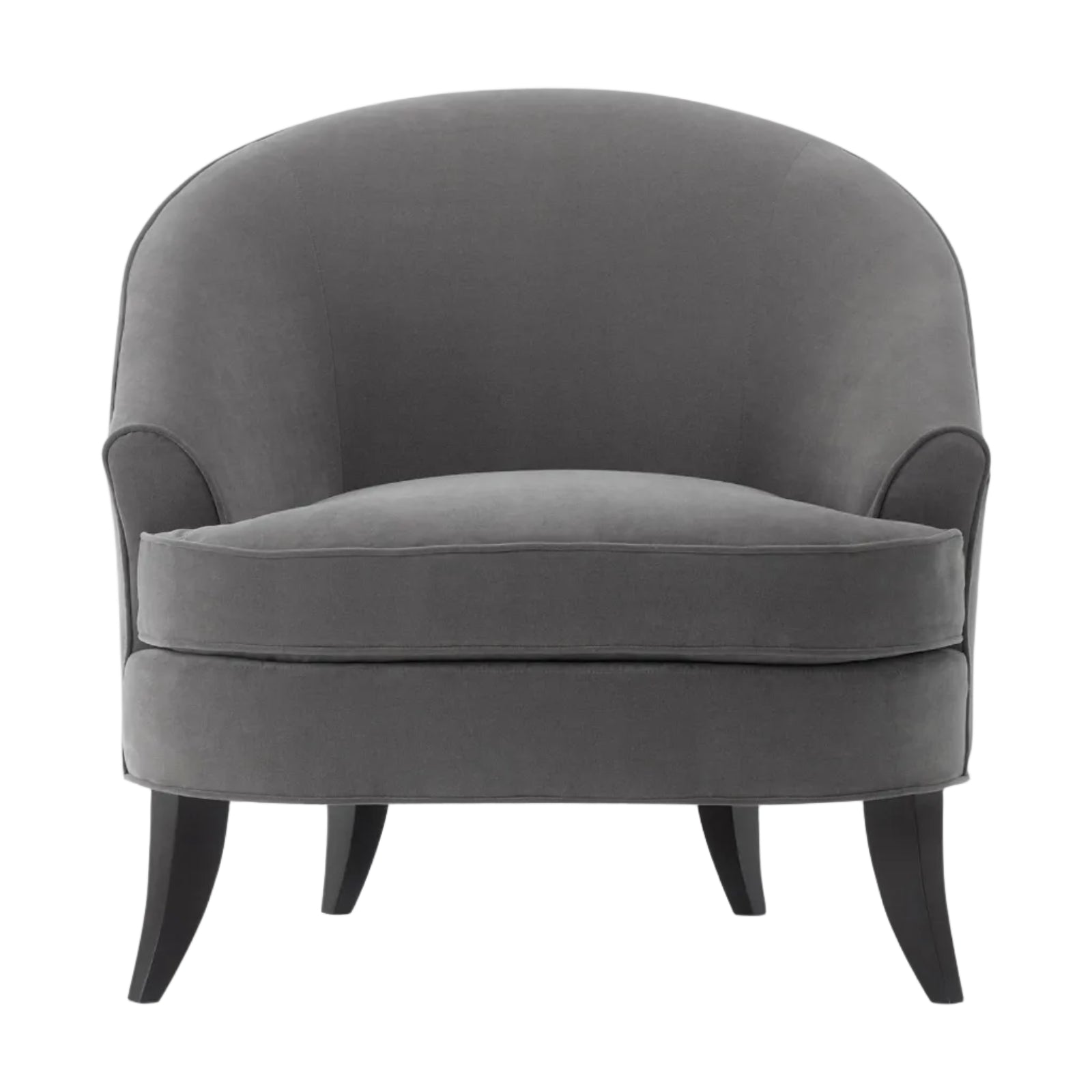 Gray armchair with black legs on a white background