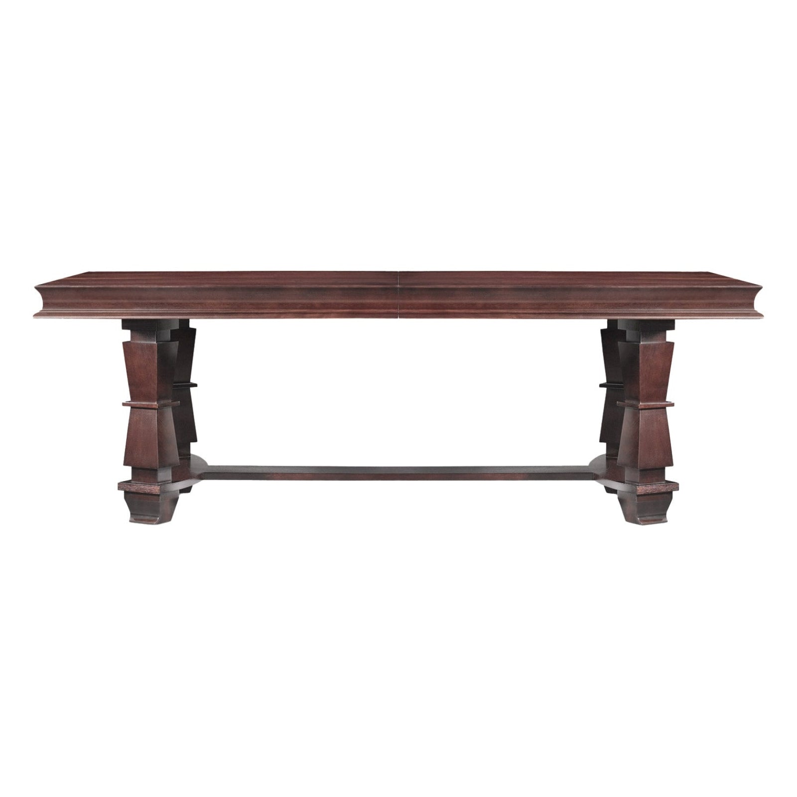 Wooden table with a dark brown finish on a white background
