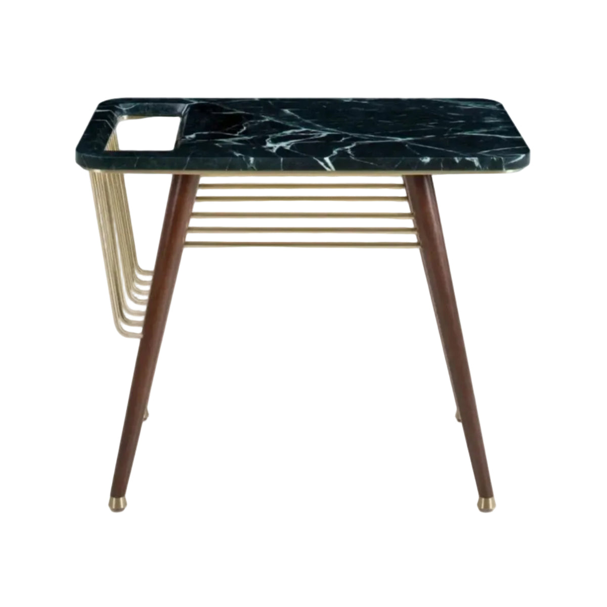 Small table with marble top and wooden legs on a white background