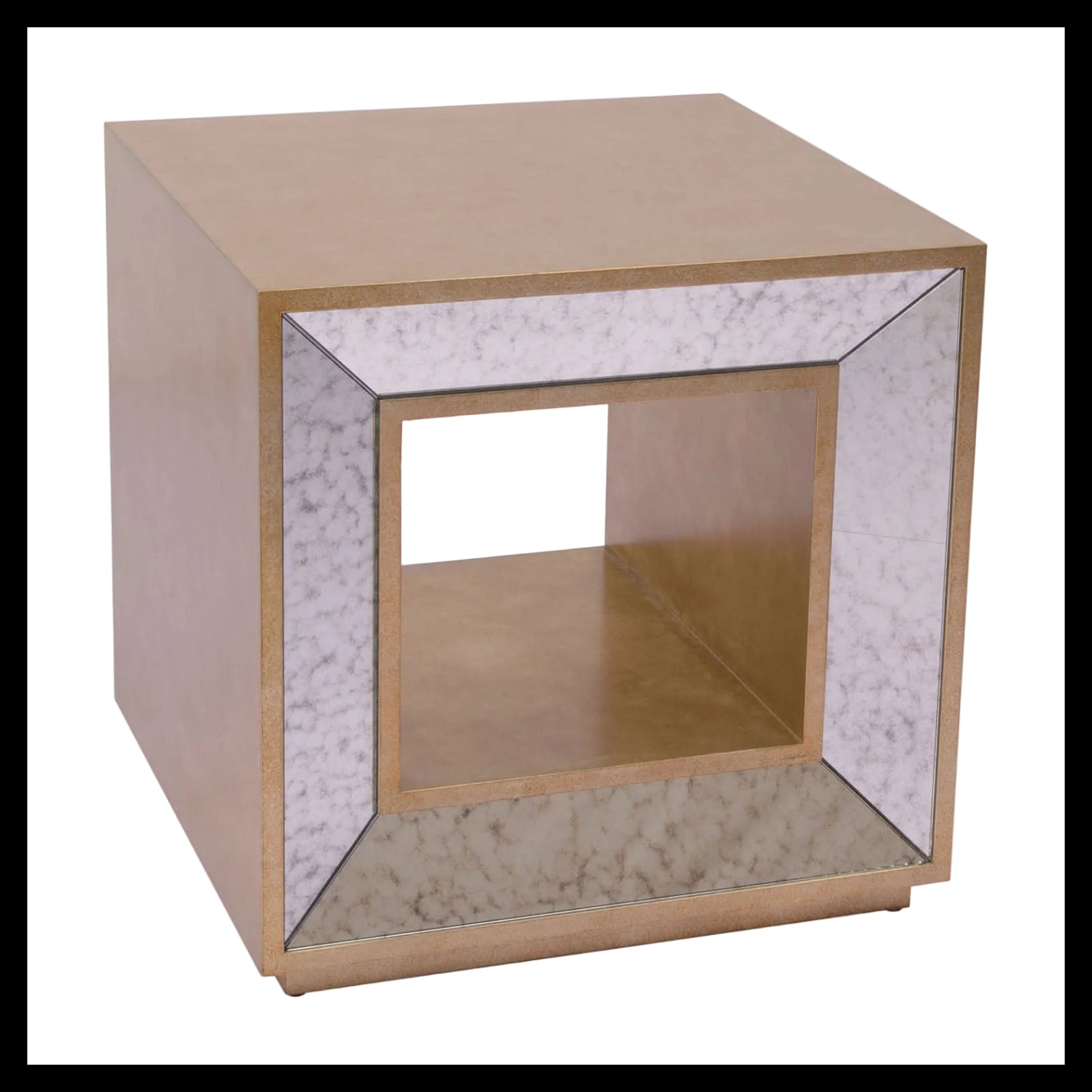 Square side table with marble-like frame on a white background