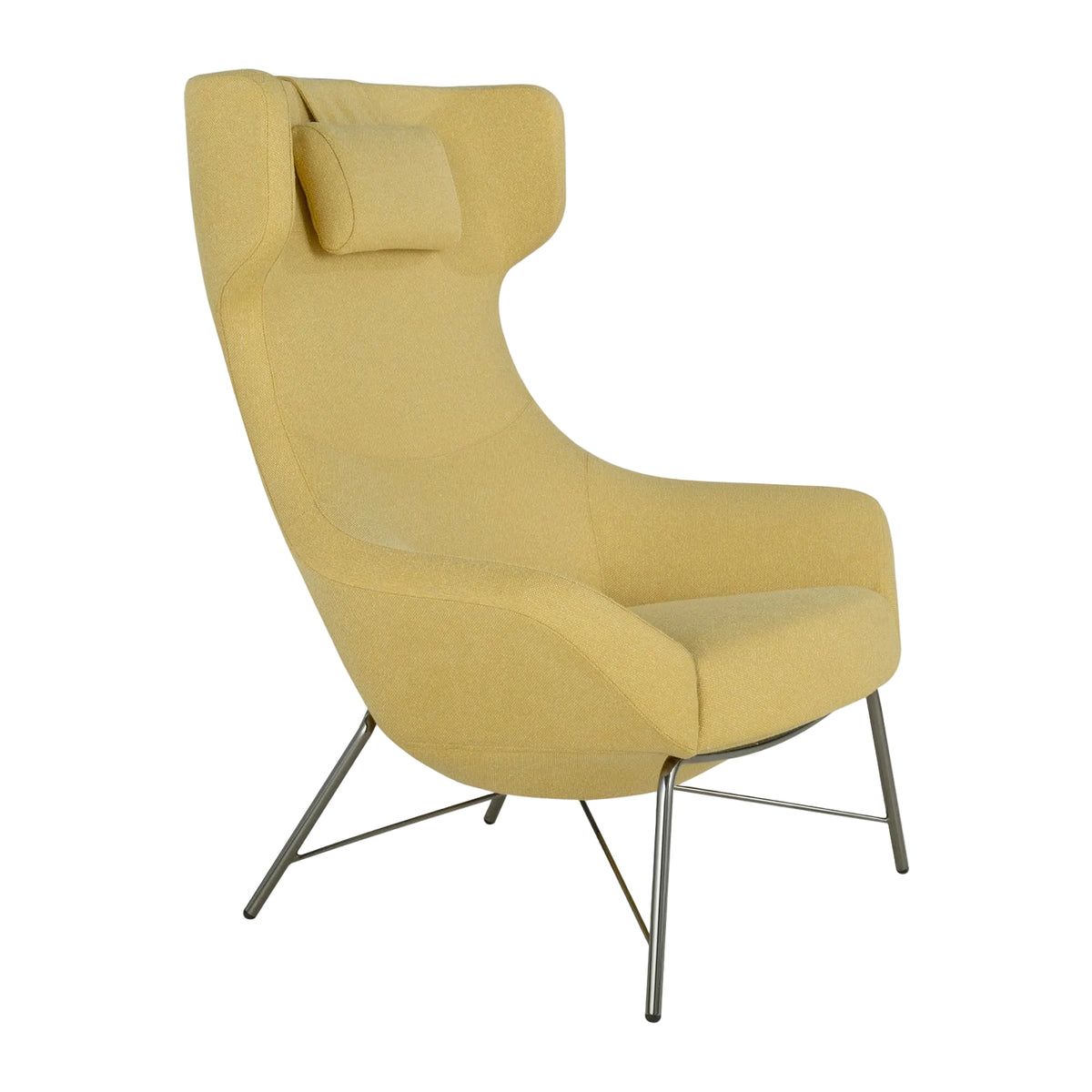 Yellow armchair with metal legs on a white background