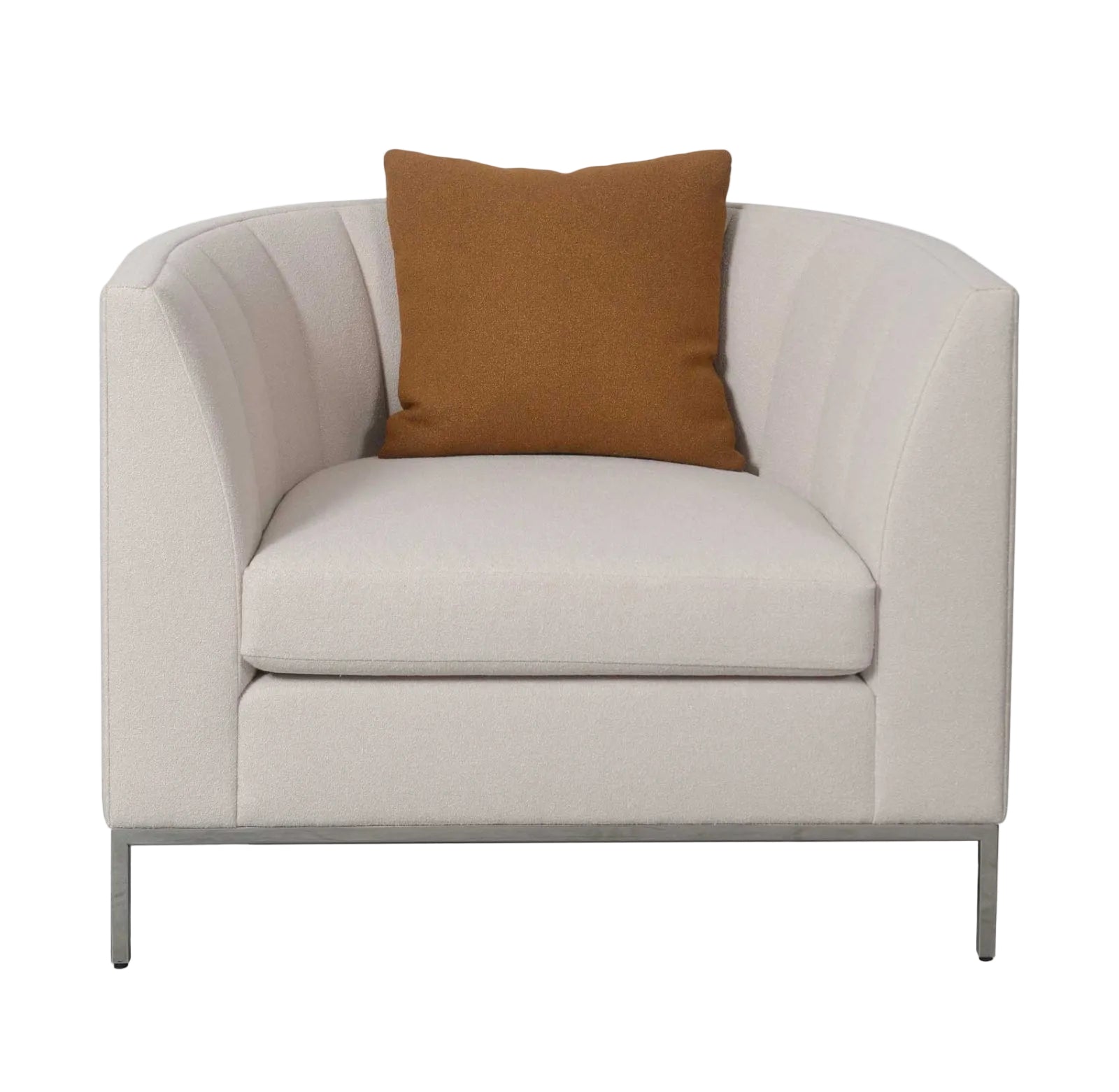 Beige armchair with a brown pillow on a white background