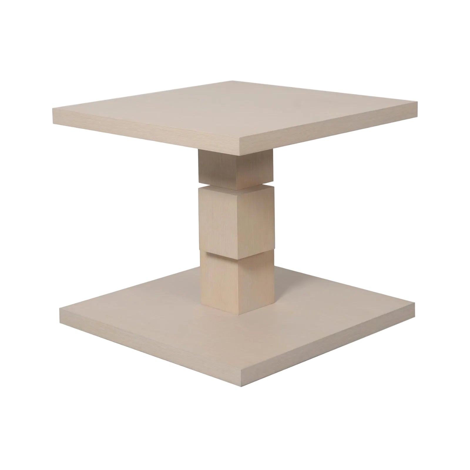 Beige side table with a geometric design on a white background