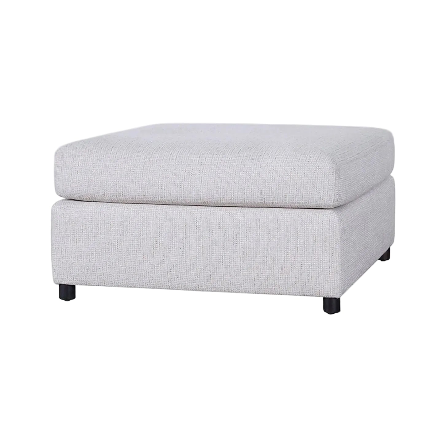 Gray upholstered ottoman on a white background