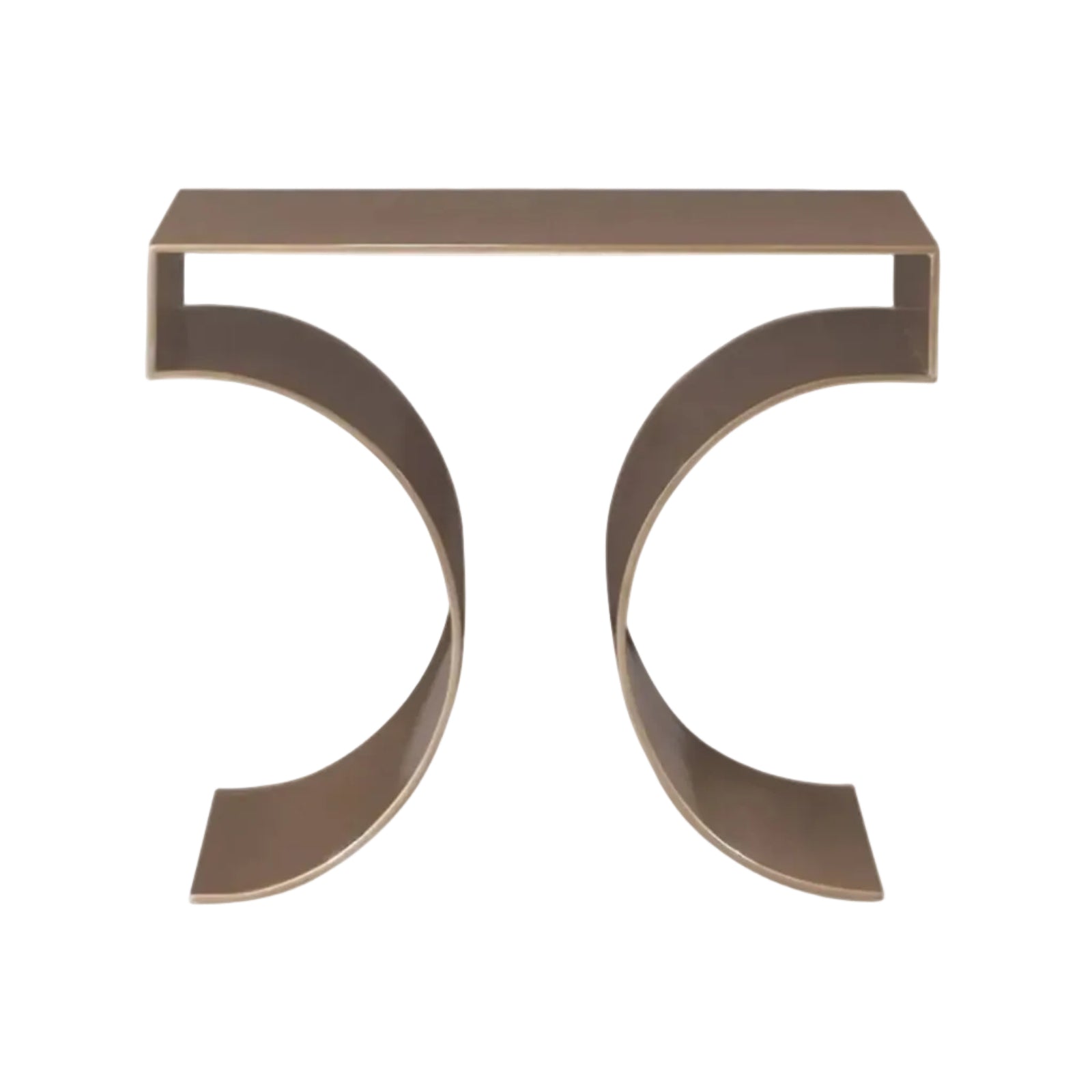 Bronze console table with curved legs on a white background