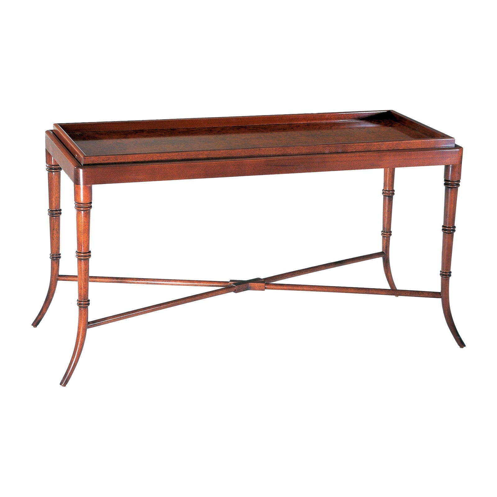 Coffee Table with Loose Tray Top & Bamboo Carved Legs