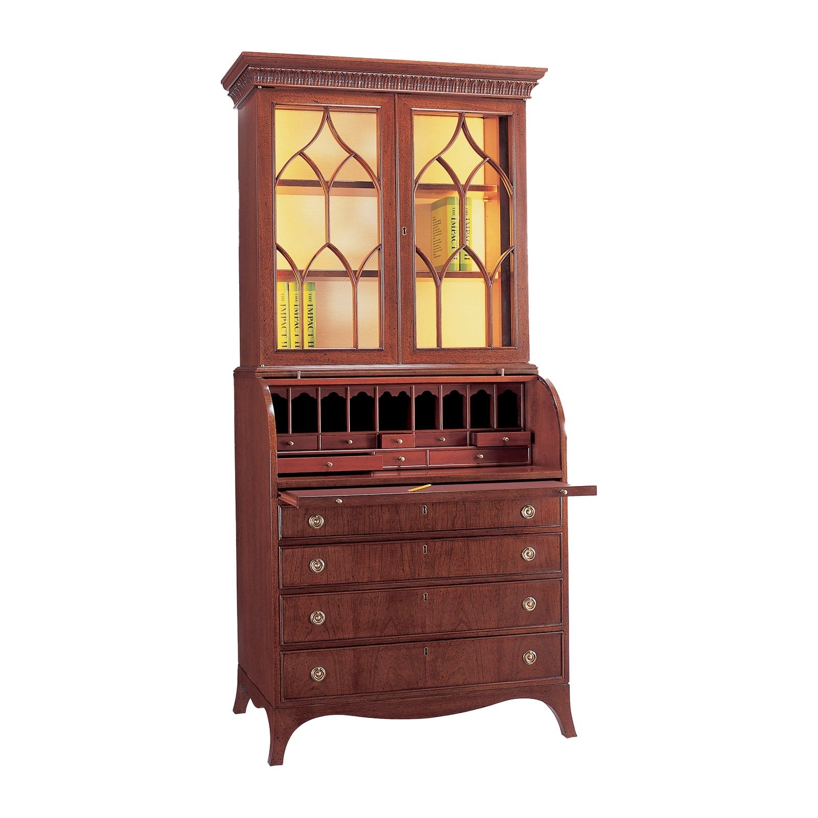 George III Tambour Desk With Bookcase