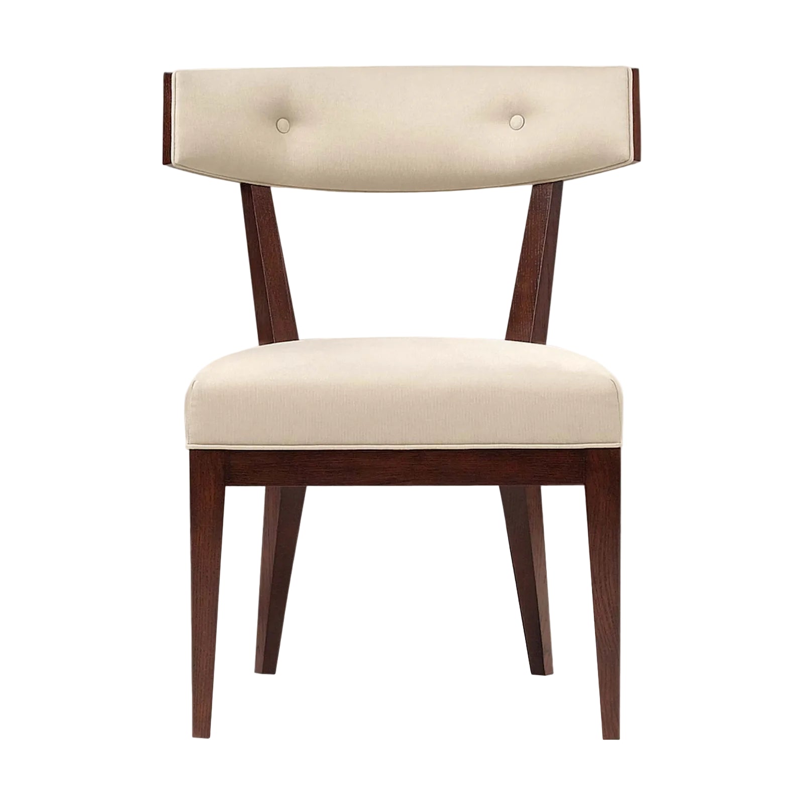 Chair with beige cushioned seat and backrest on a white background