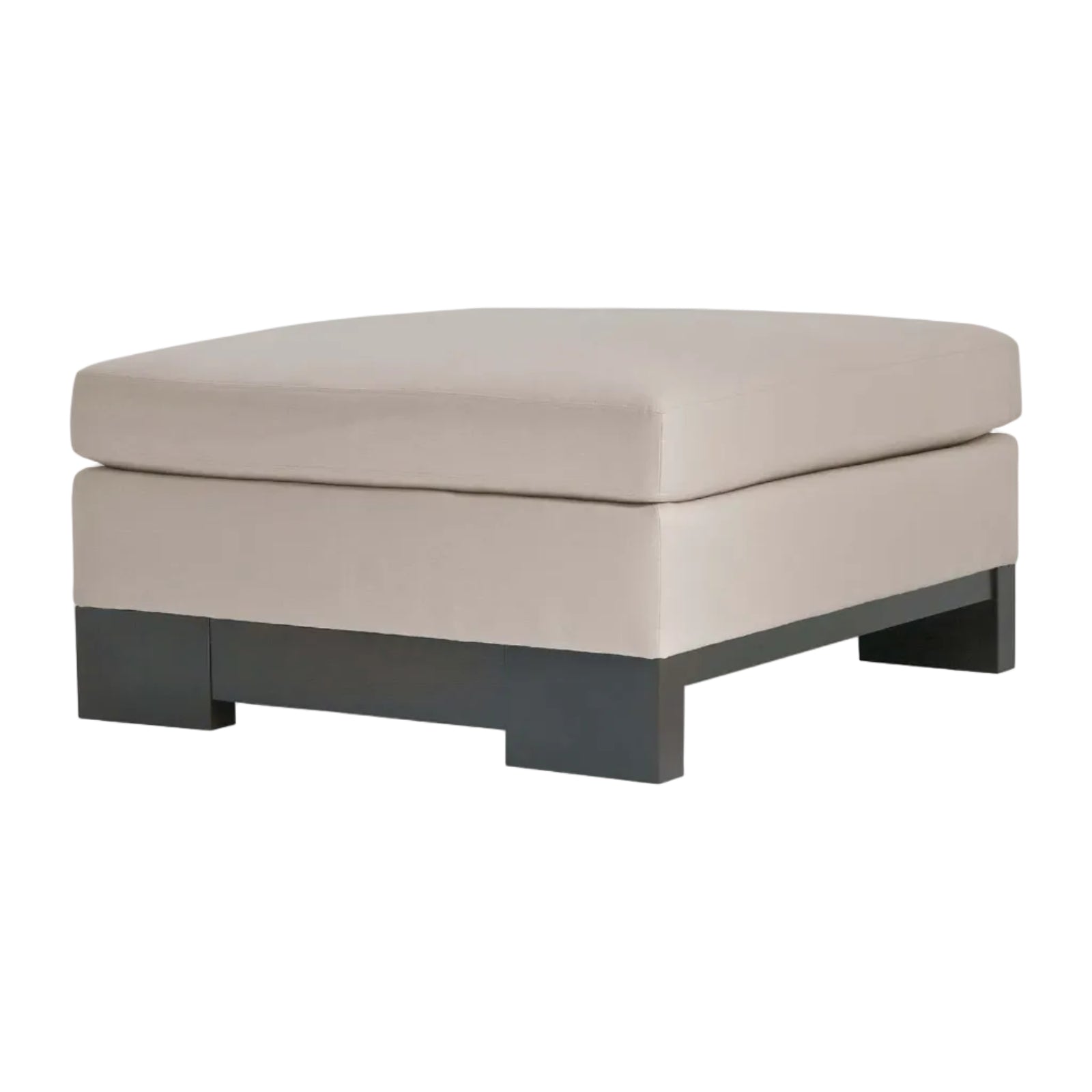 Beige ottoman with black legs on a white background