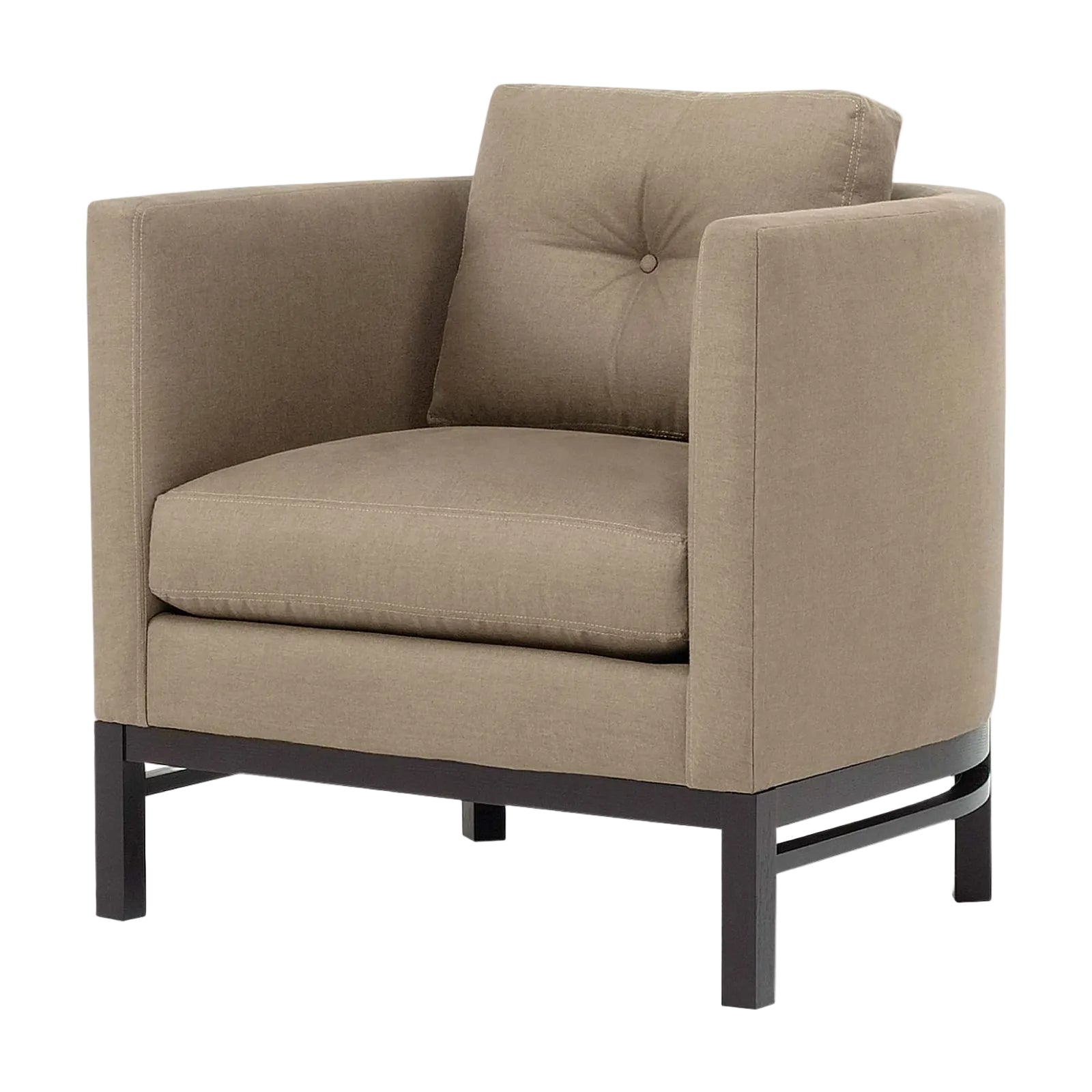 Beige armchair with black legs on a white background