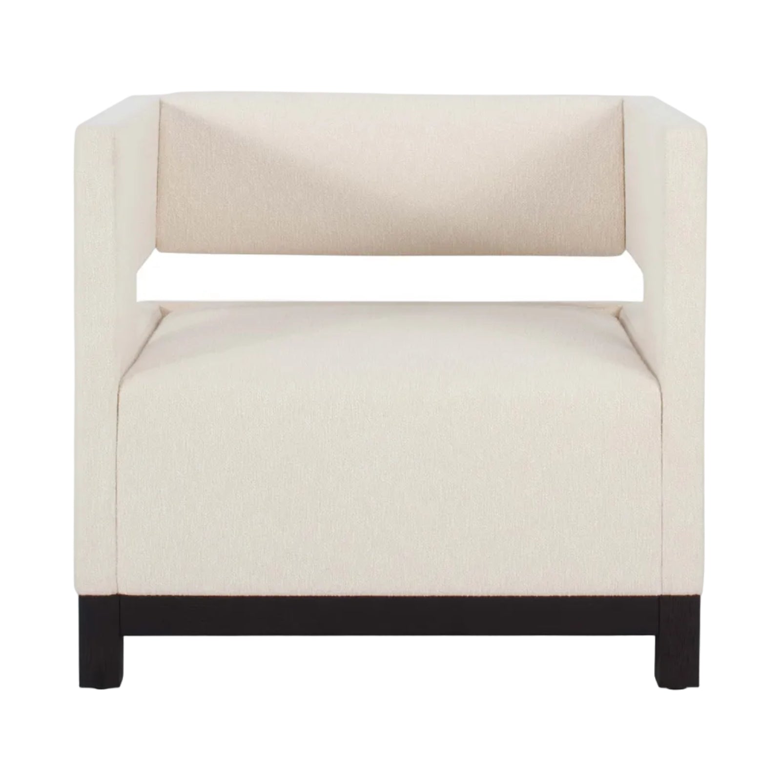 Beige armchair with a black base on a white background