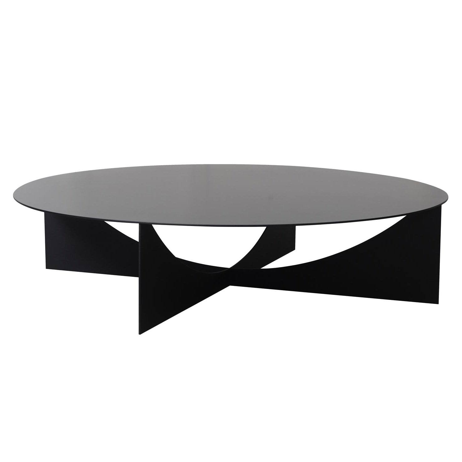 Round black coffee table on a white background