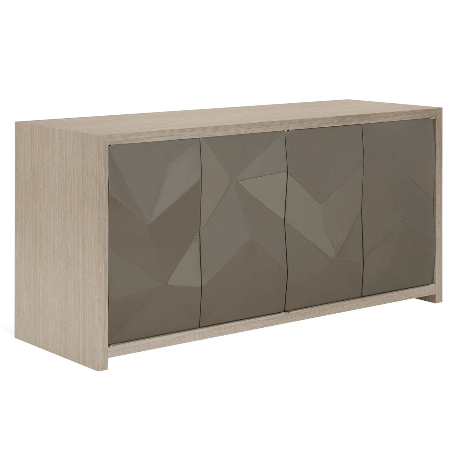 Beige sideboard with glass doors on a white background