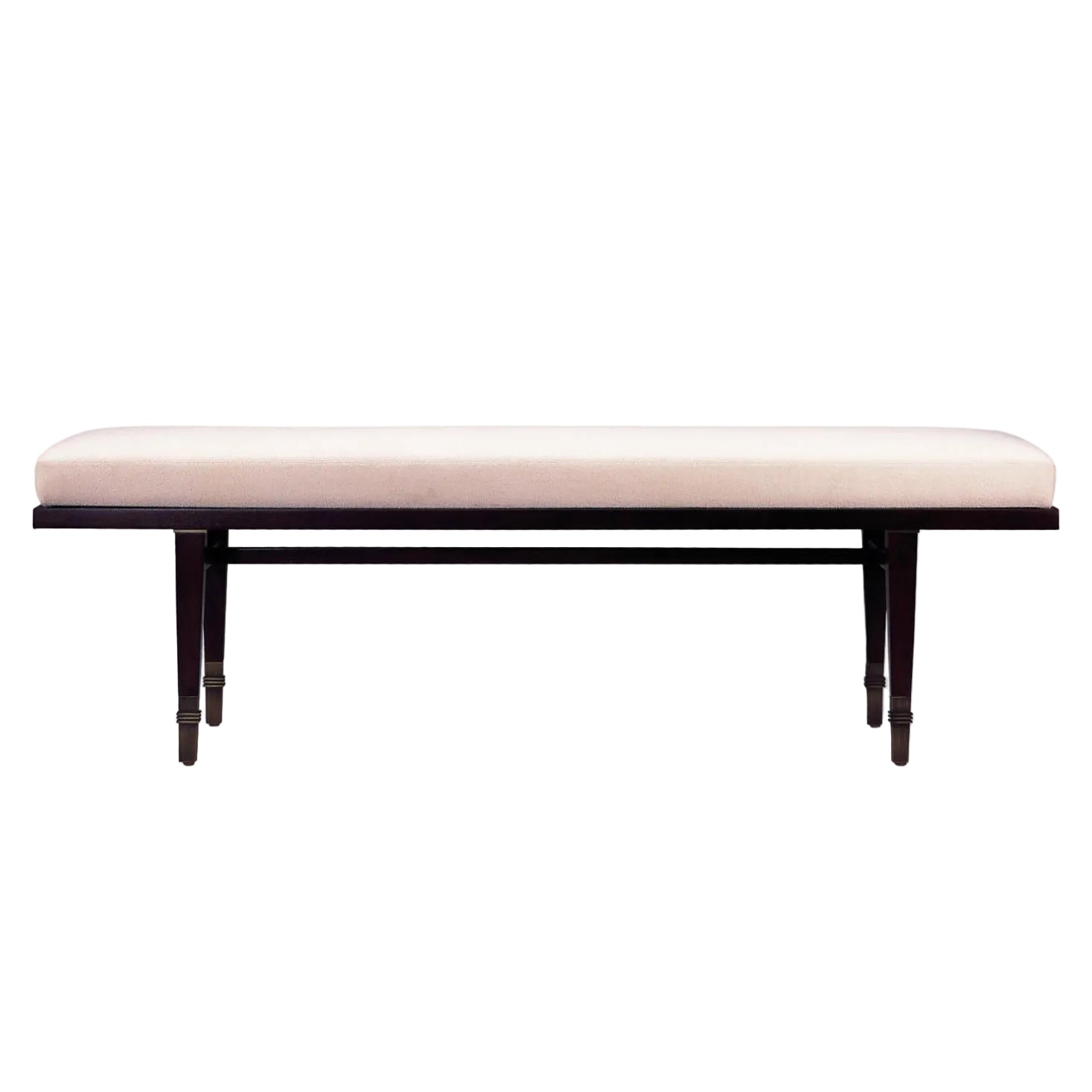 Beige bench with dark wooden legs on a white background