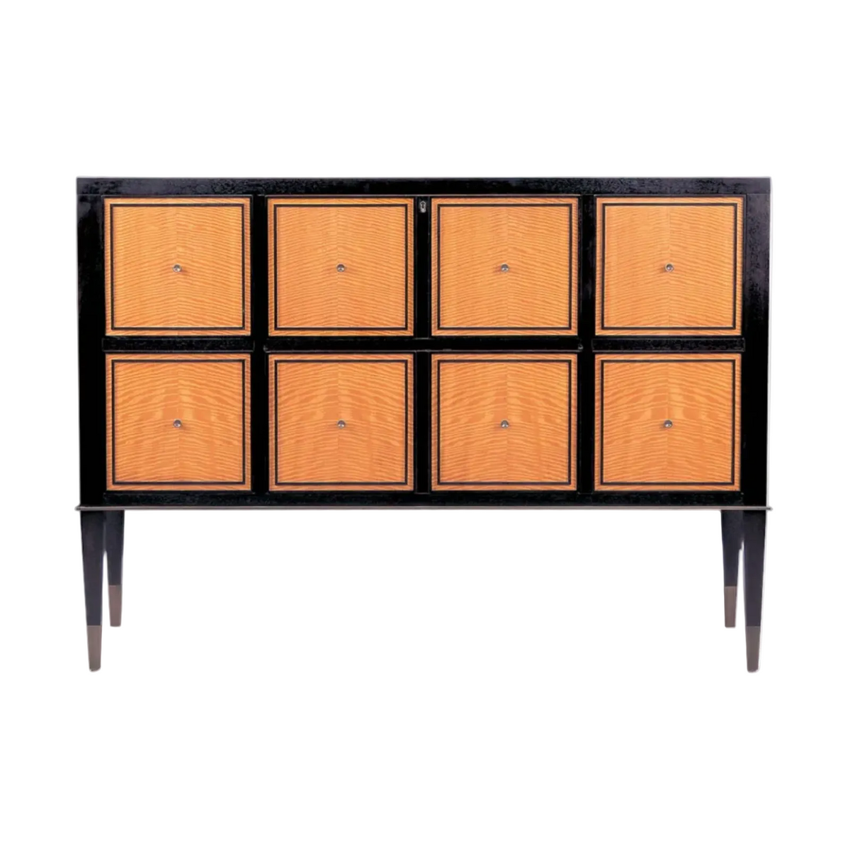 Cabinet with black frame and orange doors on a white background