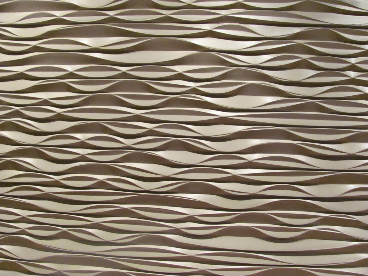 Textured wall panel with wavy pattern in brown and beige tones