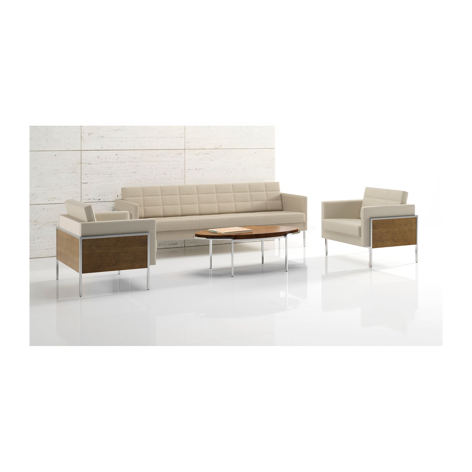 Ethos One Lounge Chair Upholstered Arms and Wood Panel