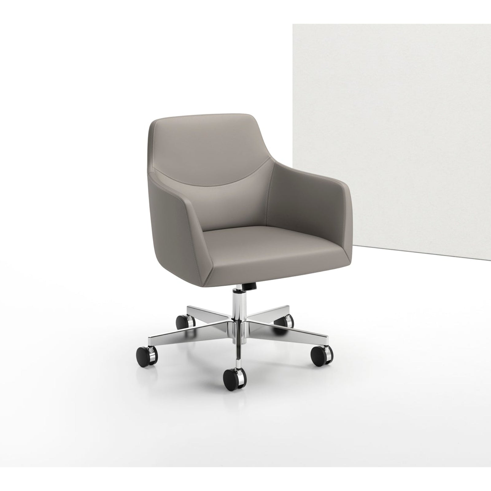 Gray office chair with wheels on a white background