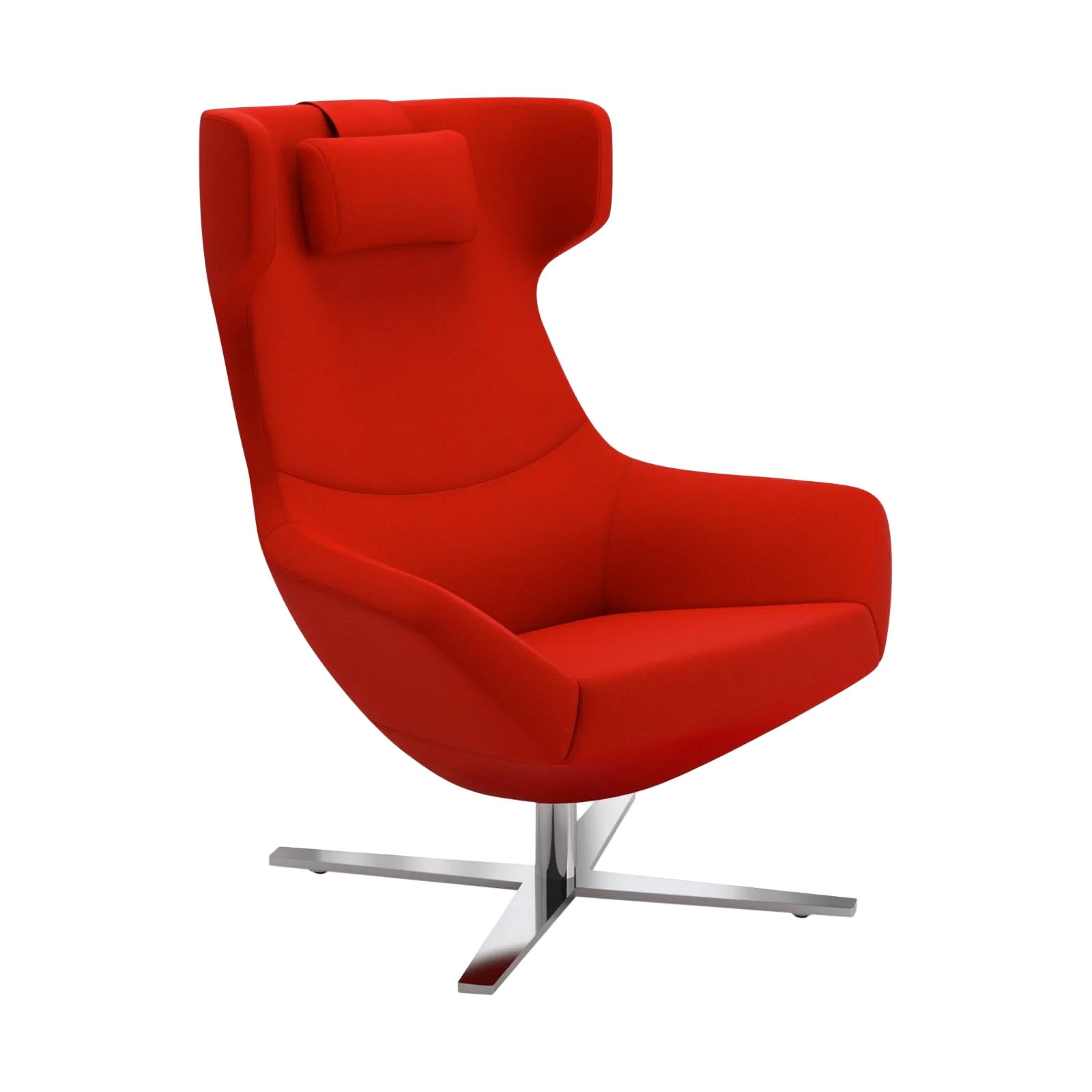 Red armchair with a chrome base on a white background