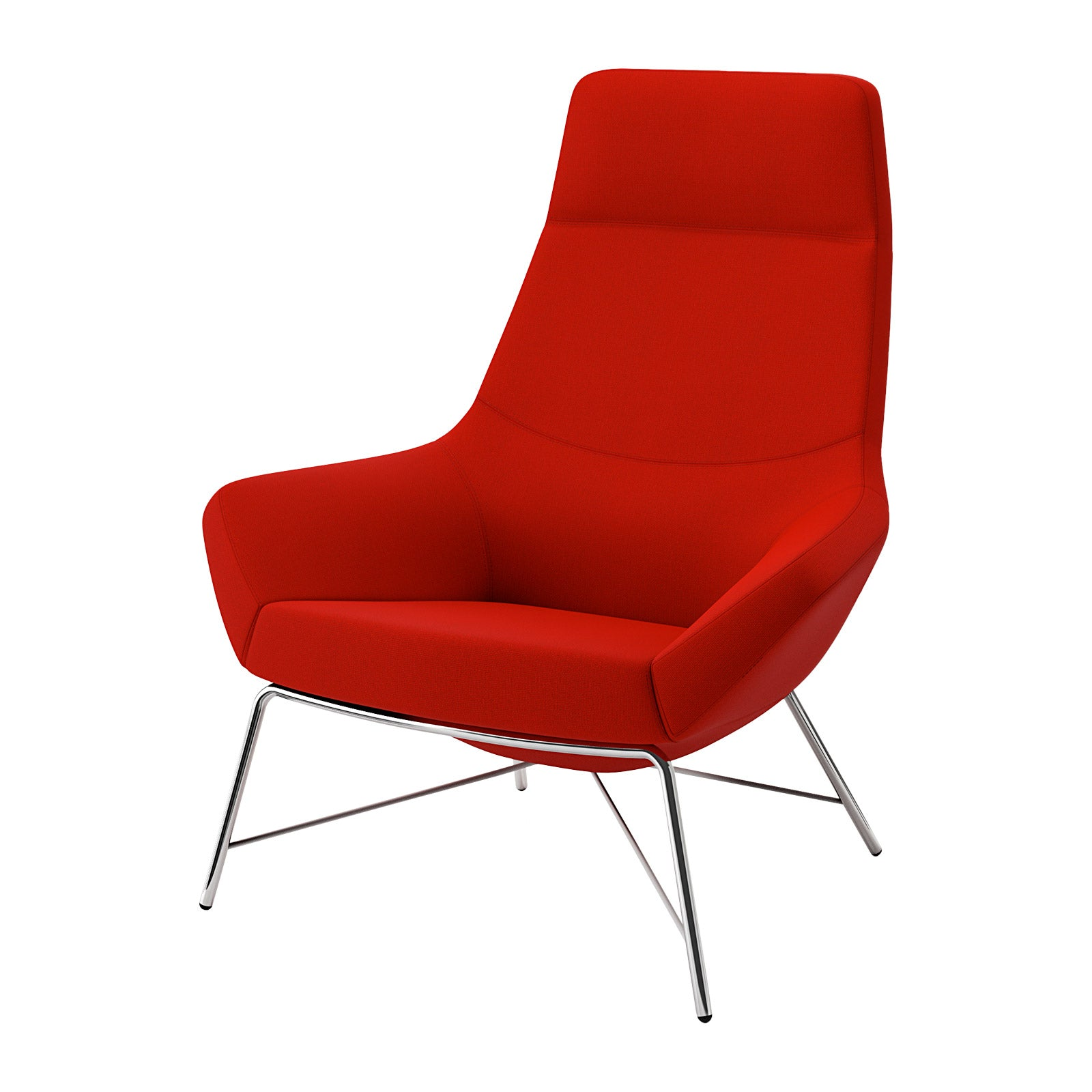 Red chair with chrome legs on a white background