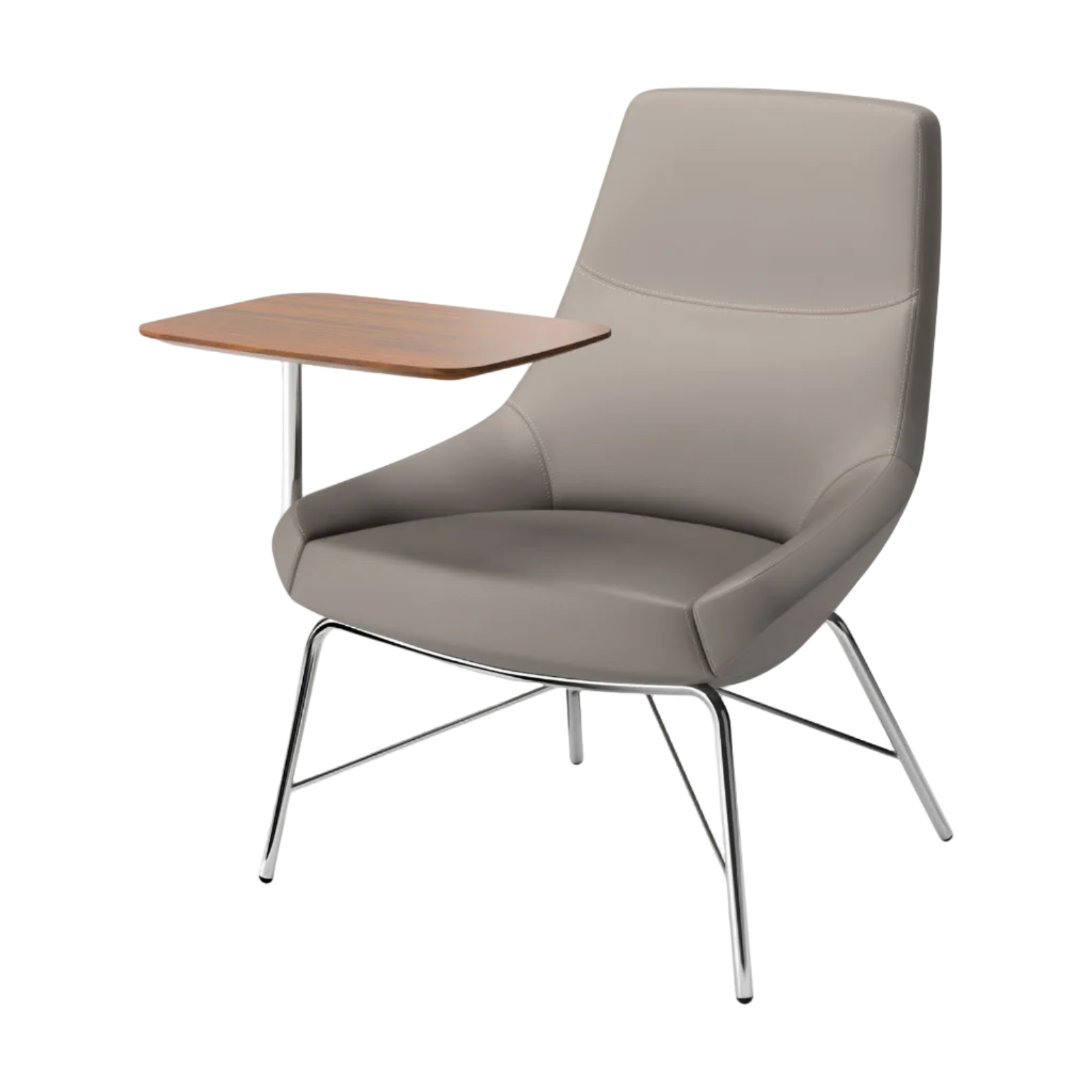 Gray chair with a wooden side table on a white background