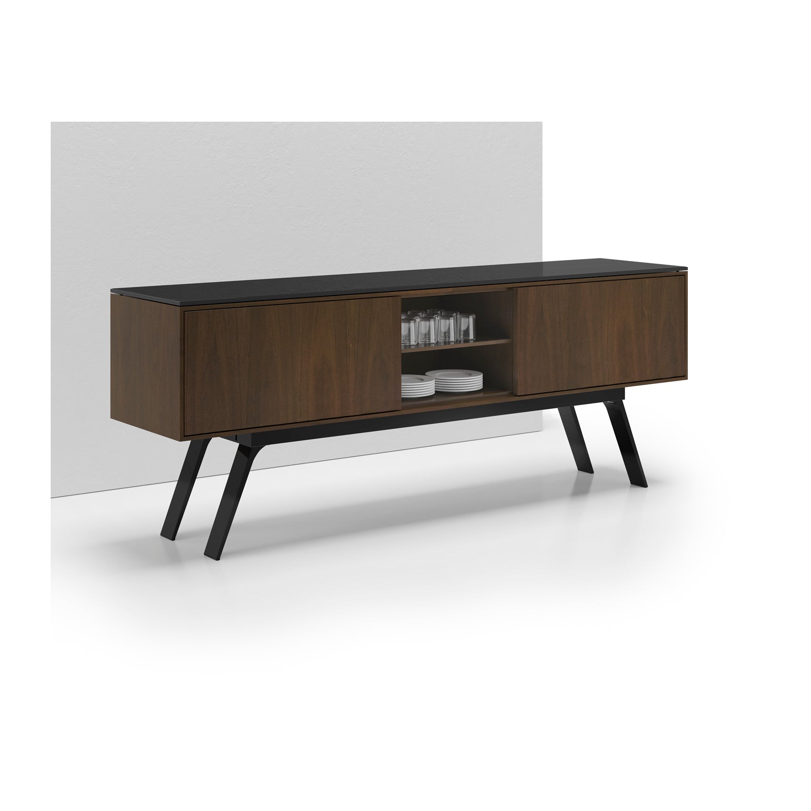 Gait Credenza with 2 Concealed Drawers Center Open Shelf