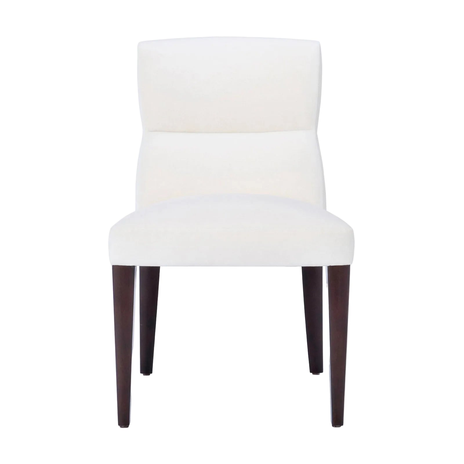 White chair with dark wooden legs on a white background