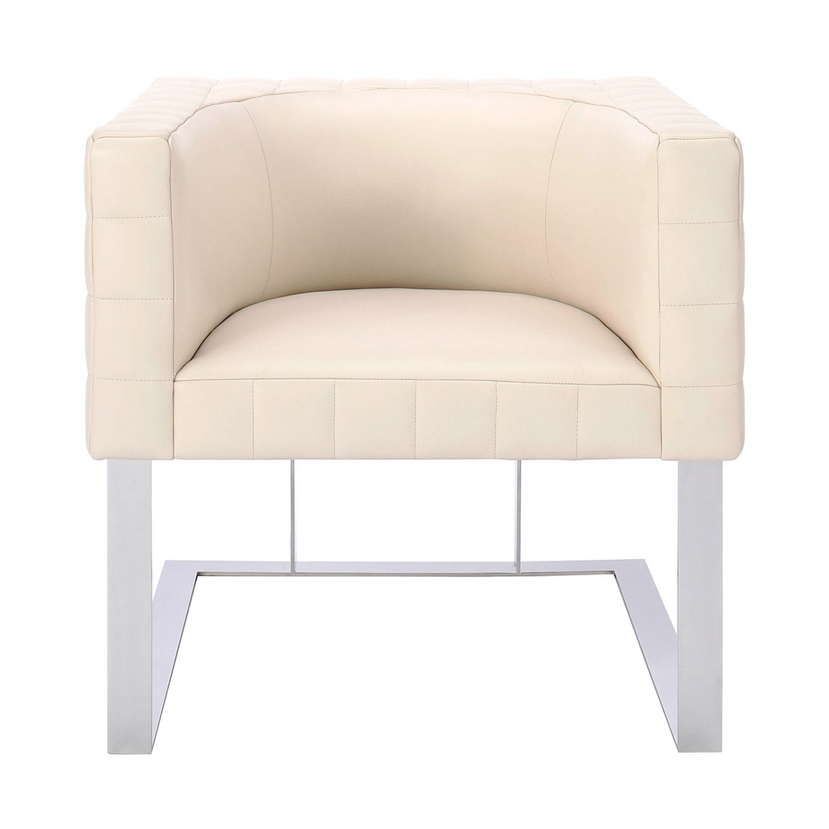 Beige armchair with white metal frame on a white background