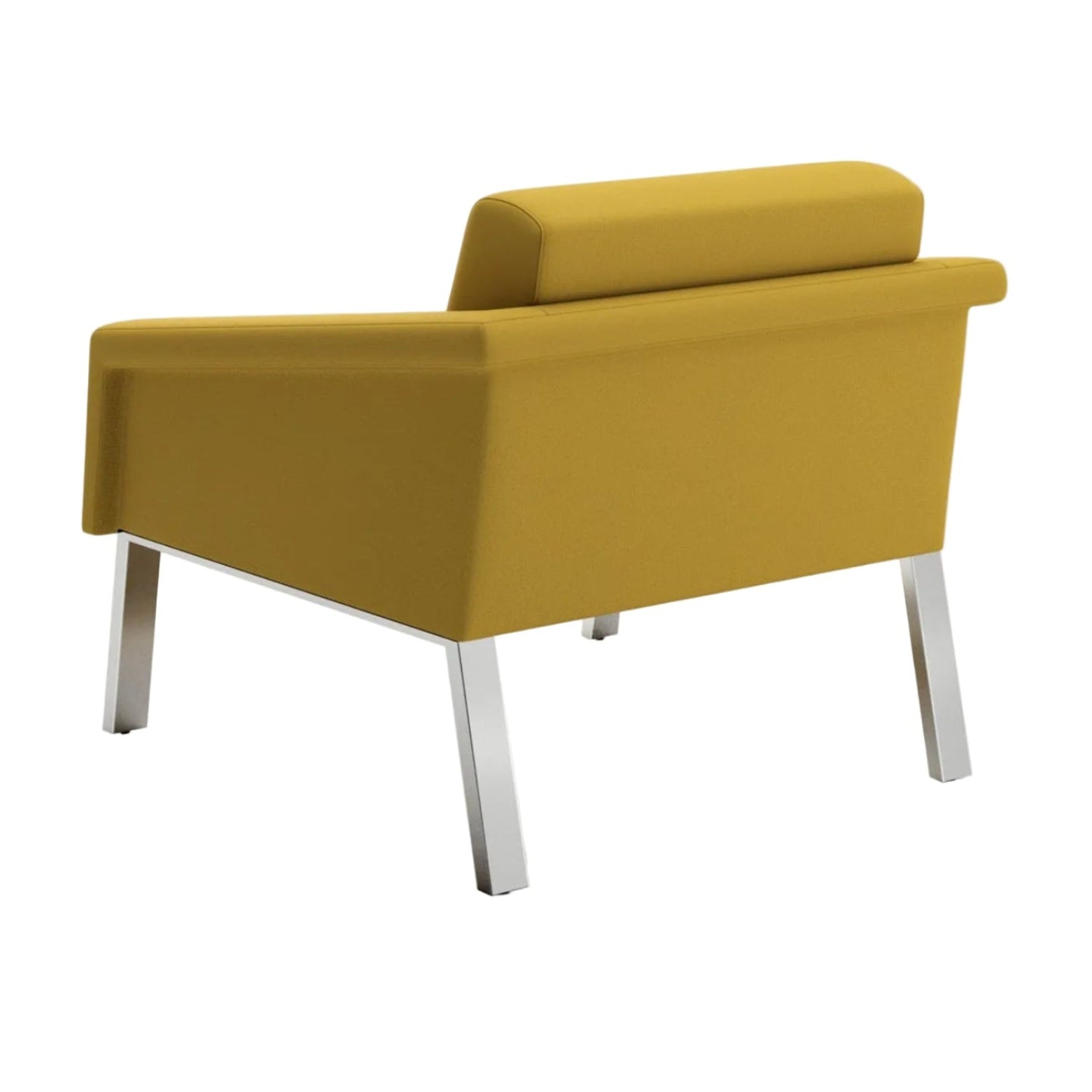 Yellow armchair with metal legs on a white background