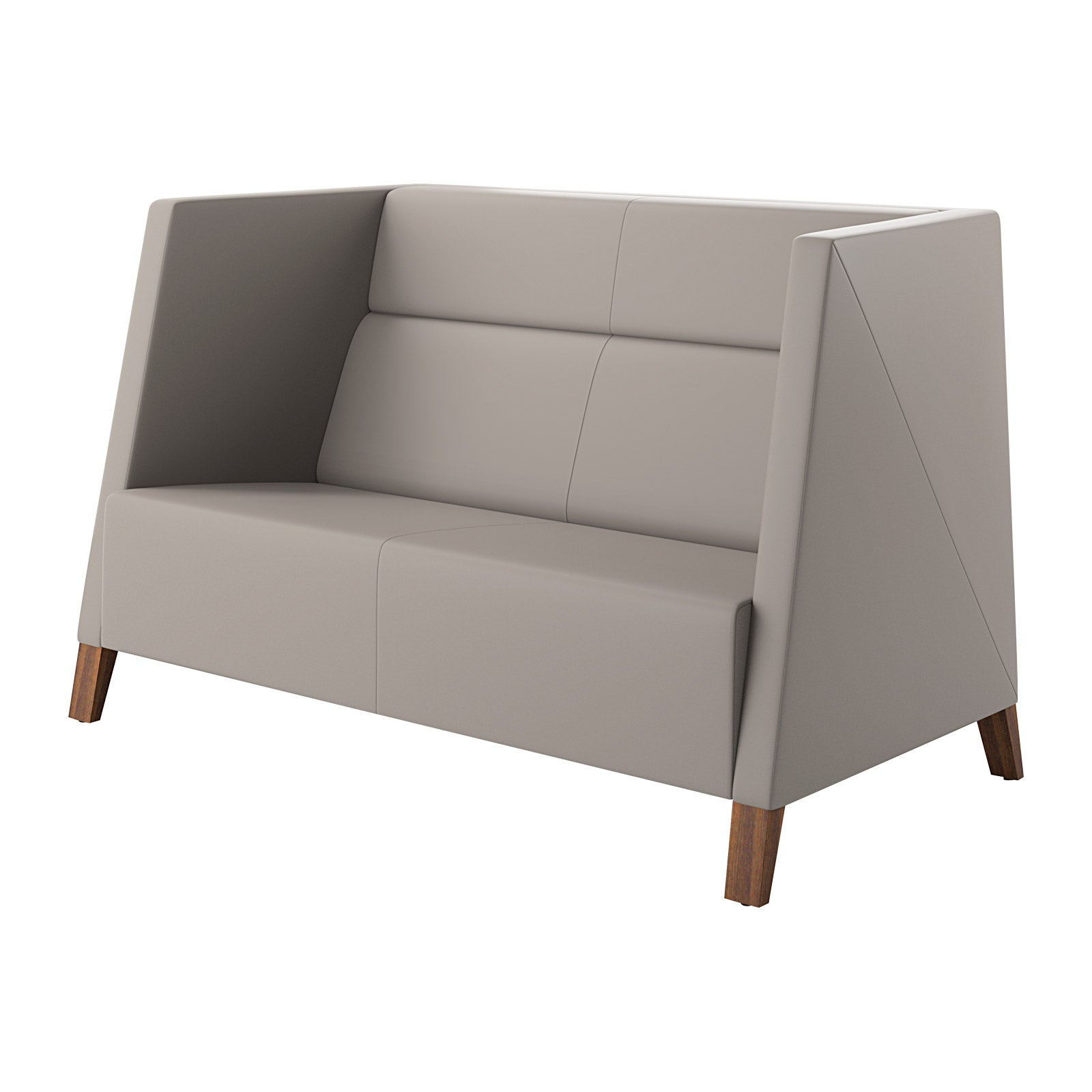 Gray sofa with wooden legs on a white background