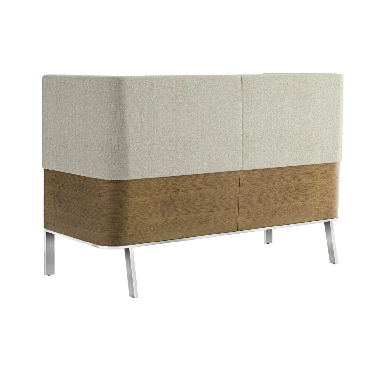 Modern sideboard with beige top and wooden bottom on a white background