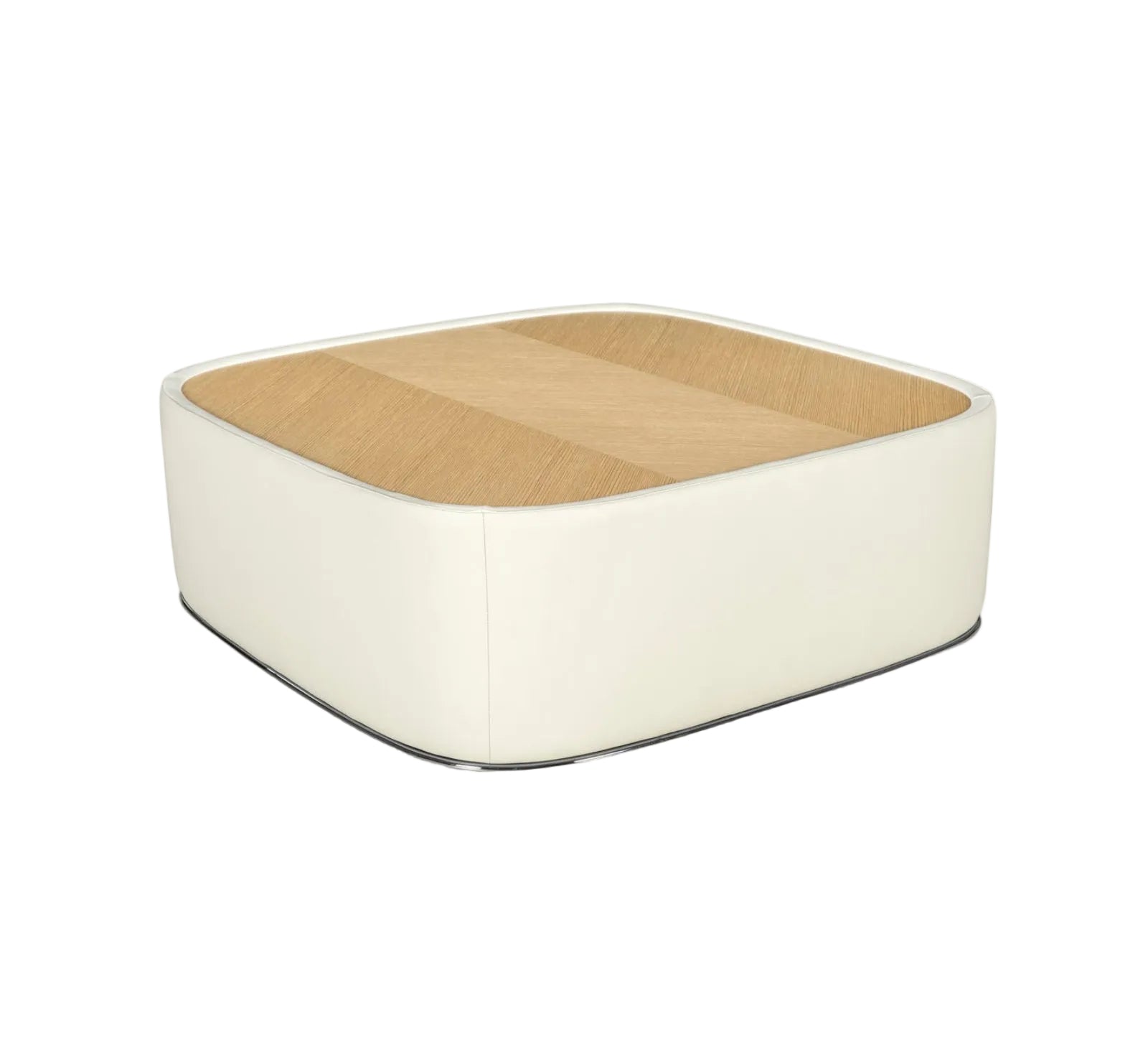 Square ottoman with wooden top on a white background