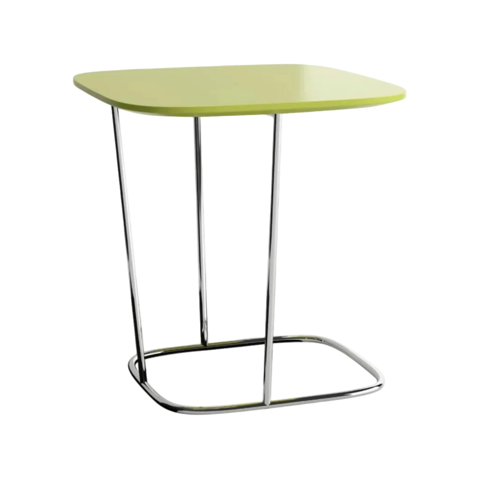 Green side table with a modern design on a white background