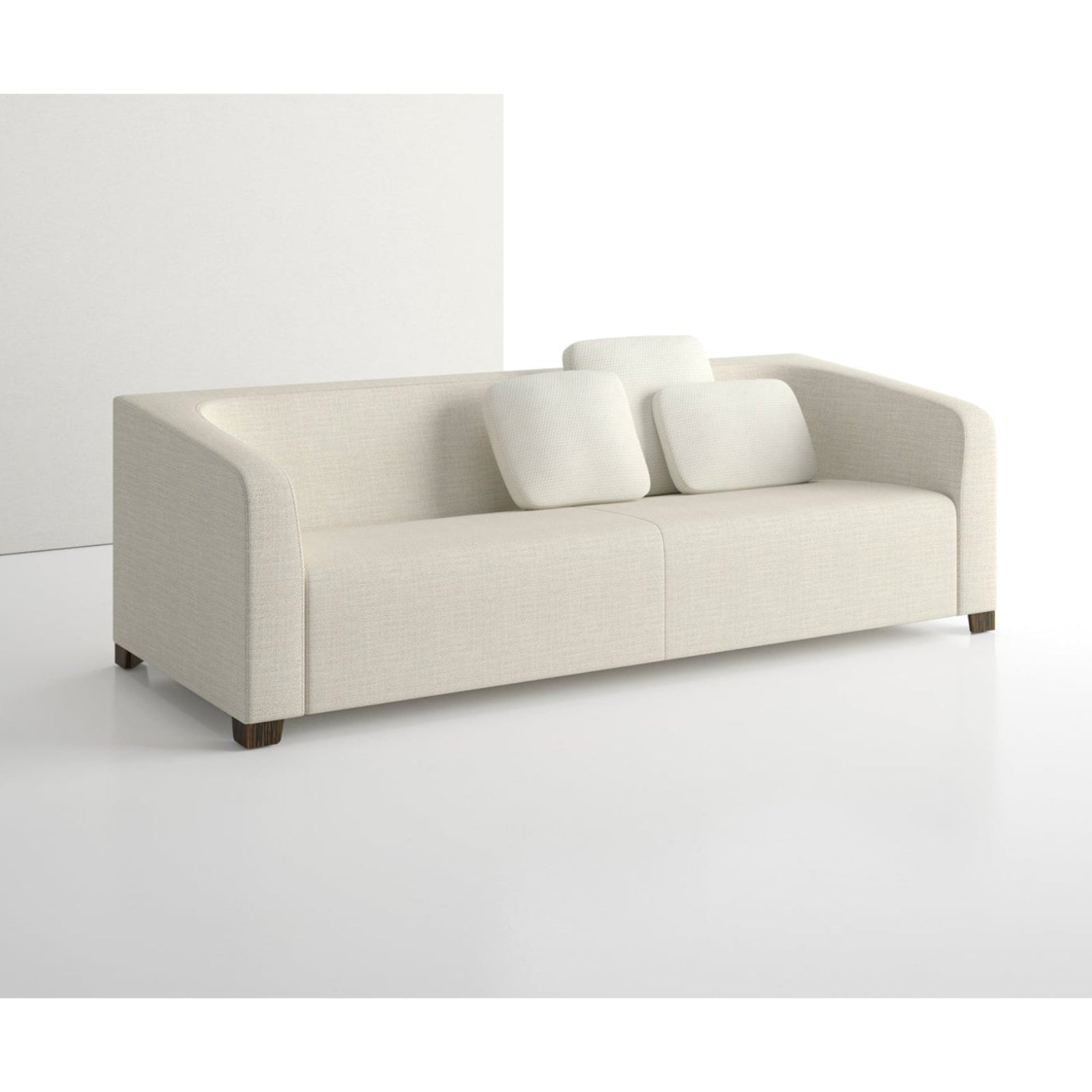 Beige sofa with two cushions on a white background