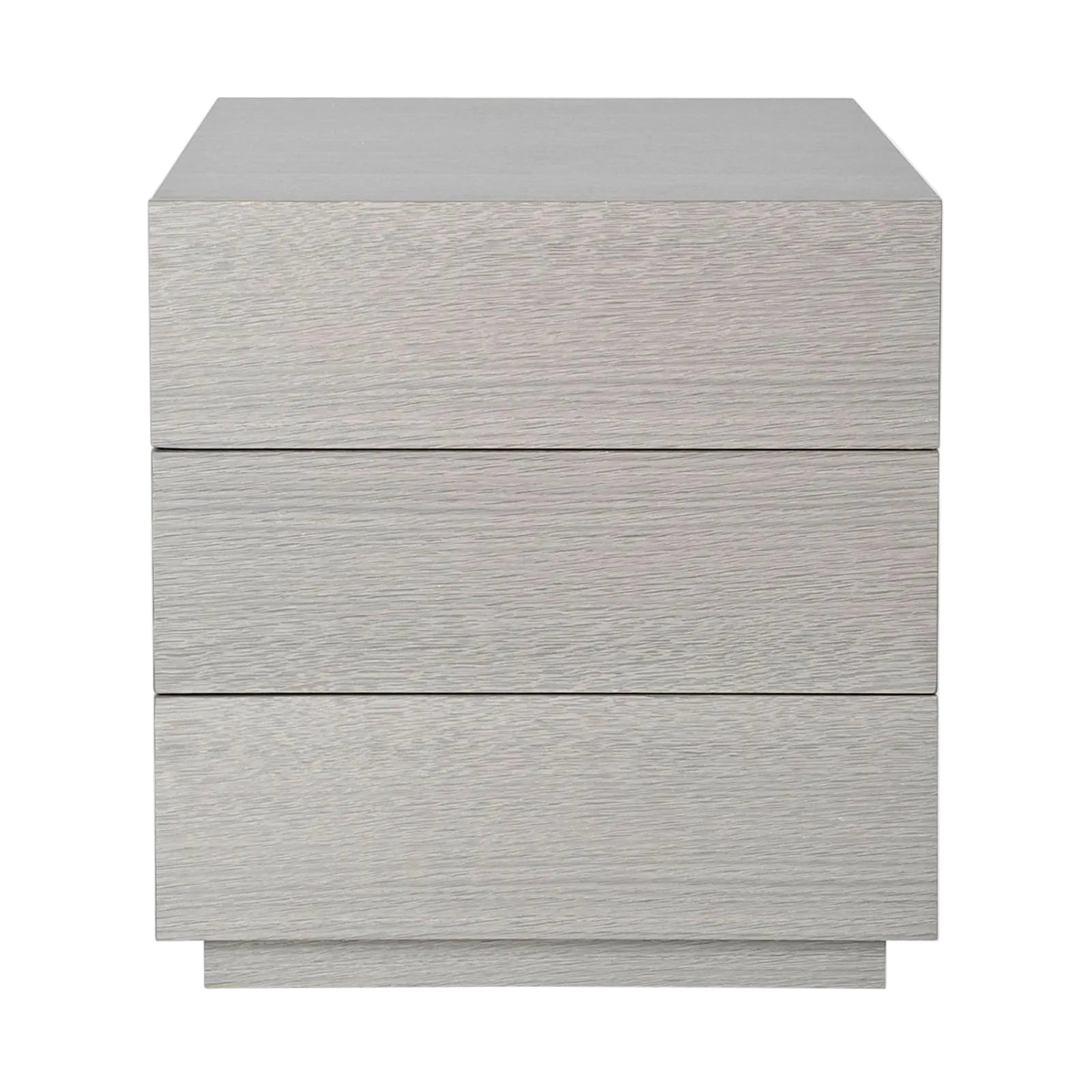 Gray wooden nightstand with two drawers on a white background