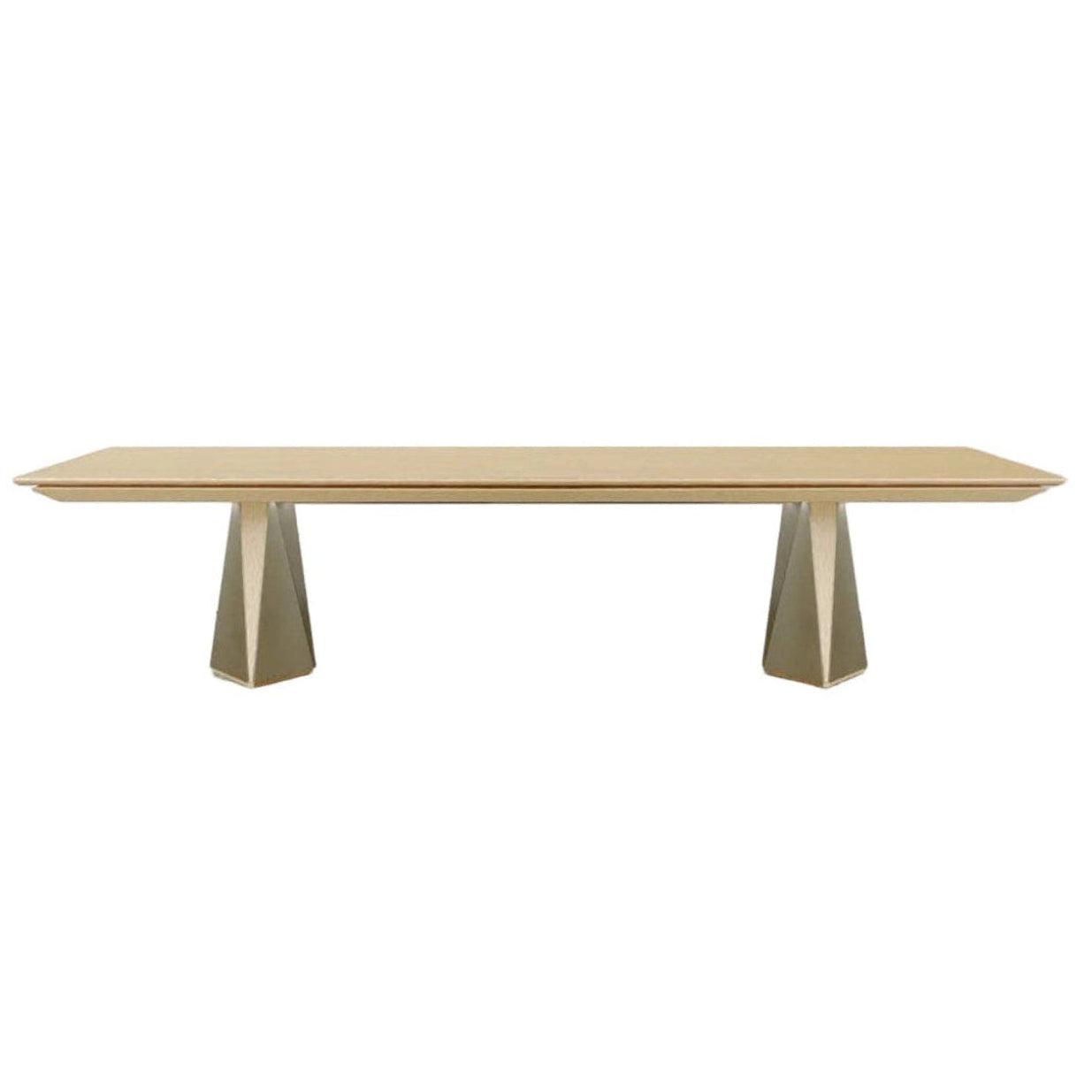 Modern dining table with unique legs on a neutral background